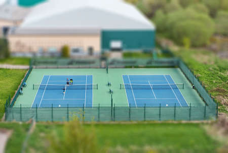 Bird's eye view of tennis courts. Tilt-shift effect.の写真素材