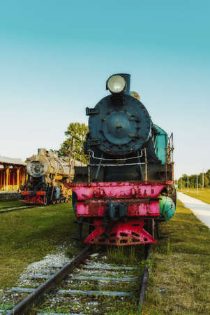 Old rusty steam locomotive in open air museum.の写真素材