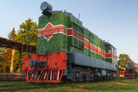 Soviet diesel locomotive in open air museum.の写真素材