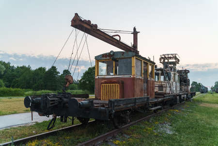 Old Soviet railroad crane in open air museum.の写真素材