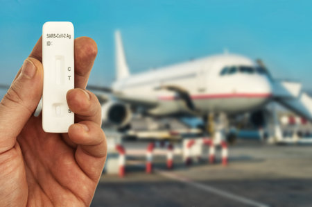 Express COVID-19 AG test for quick testing of coronavirus before flight.の写真素材