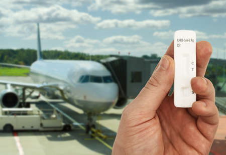 Express COVID-19 AG test for quick testing of coronavirus before flight.の写真素材