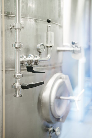 Beer reservoir in modern brewery factory.