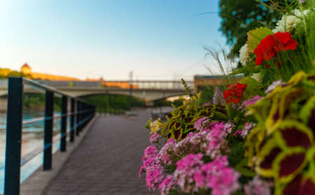 Promenade by the river Narva in Estonia.の写真素材