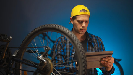 Man calculates the price of repairing the bike.