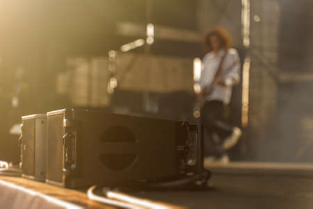 Guitarist playing solo on the live musical concert.の写真素材