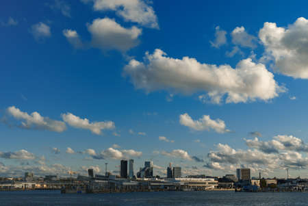 City of Tallinn and seaport terminals. View from the sea.の写真素材