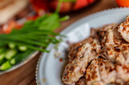 Shashlik from chicken and fresh vegetables.の写真素材