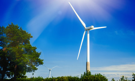 Wind turbines in the field. Eco-energy concept.