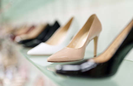 Women's high heel shoes in a shoe store.の写真素材