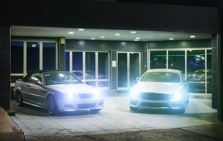 Selling and renting salon luxury cars at night.
