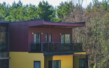 Balconies of the upper floors of a modern house. Penthouse.