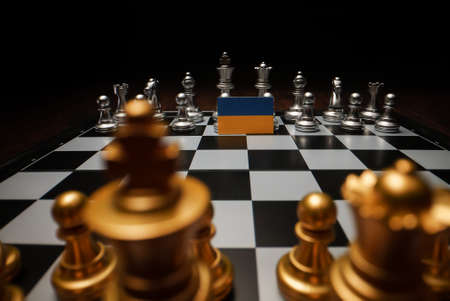 Chess board game. Concept of political conflict with Ukraine.の写真素材