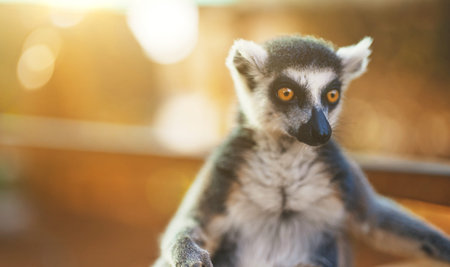 Portrait of lemur in national park. Lemuroidea.