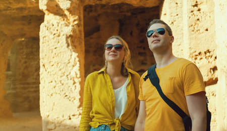 Couple visiting Tombs of the Kings in Paphos.の写真素材