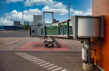 Jet bridge from an airport terminal gate.