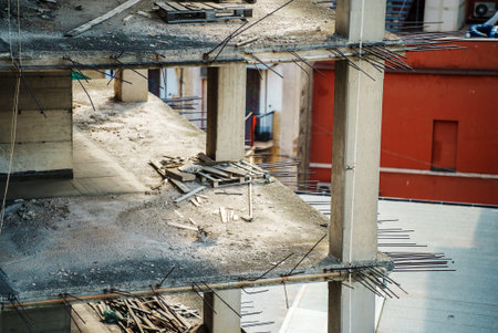 Unfinished floors of the house. Construction crisis.