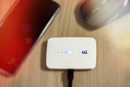 Modern wireless pocket 4g wifi modem.の写真素材