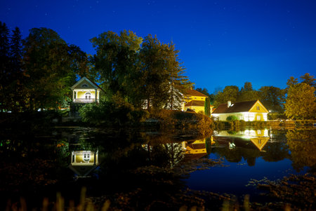 Houses by the lake in Vihula, Lahemaa park, Estonia.のeditorial素材