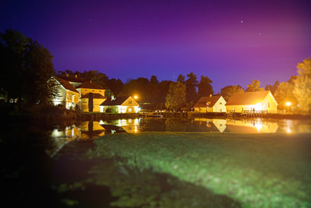 Houses by the lake in Vihula, Lahemaa park, Estonia.のeditorial素材