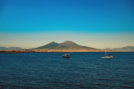View on Vesuvio National Park from Naples.の写真素材