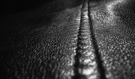 Black leather jacket details. Close-up.の写真素材