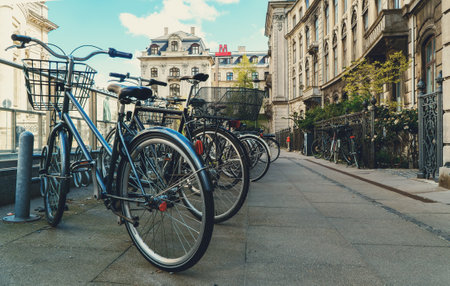 Bicycles - popular mode of transport in Copenhagen, Denmark.の写真素材
