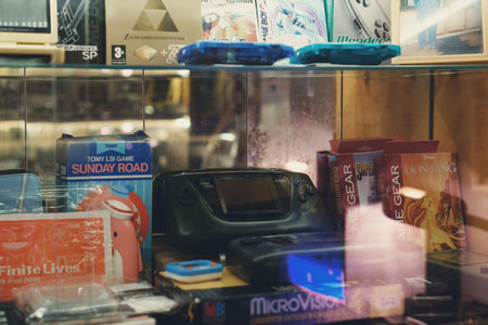 Tallinn, Estonia - 21.05.2022: LVLup! Video Game Museum - Handheld game consolesのeditorial素材