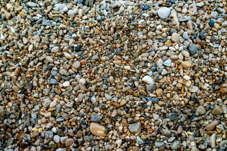 Sea stones background. Flat lay texture of sea stones.の写真素材