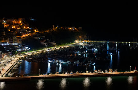 City of Agropoli from the hillside at night.の写真素材