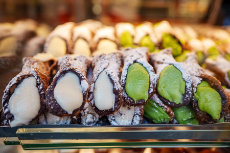 Traditional cream filled italian Cannoli pastries.の写真素材