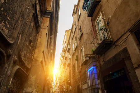 Typical street with houses in Italy.の写真素材