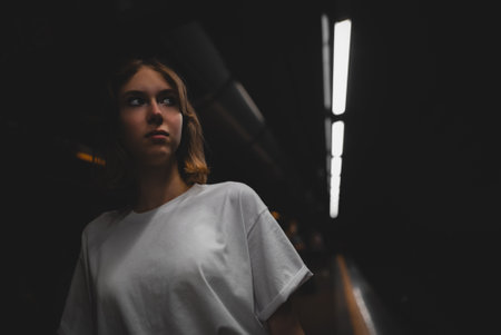 Portrait of teenage girl in the subway.の写真素材