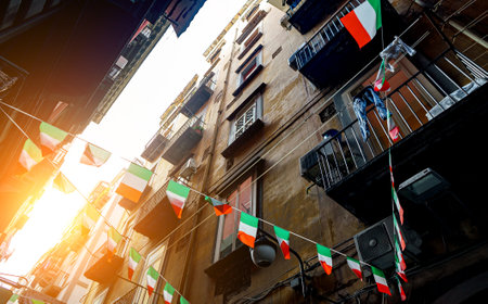 Typical street with houses in Italy.の写真素材