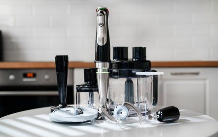 Kitchen blender with attachments and food processor.の写真素材