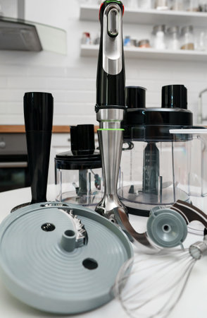 Kitchen blender with attachments and food processor.の写真素材