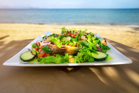 Salad with mussels and other seafood.の写真素材