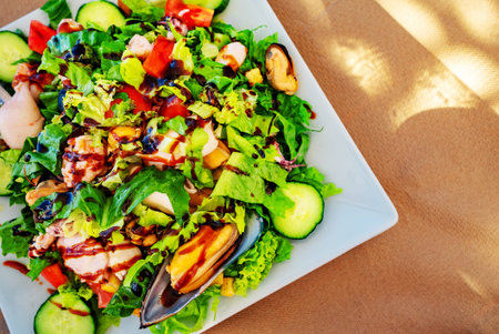 Salad with mussels and other seafood.の写真素材