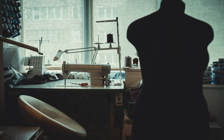 Seamstress's workplace. Sewing machine and various accessories.の写真素材