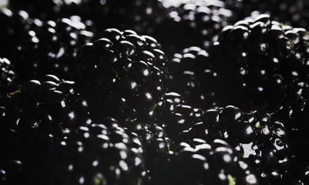 Lot of shiny fresh ripe blackberries.の写真素材