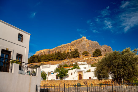 The Medieval Acropolis of Lindos, Rhodes, Greece.の写真素材