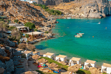 Secluded Agios Pavlos beach in Saint Paul's Bay in Rhodes.の写真素材