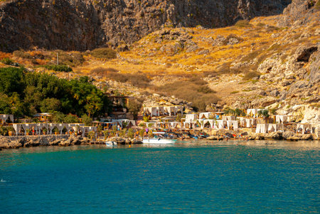 Secluded Mikros Gialos beach in Saint Paul's Bay in Rhodes.の写真素材