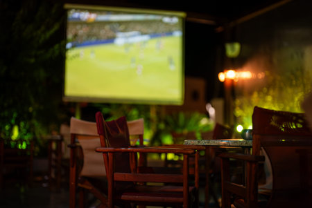 Sports bar with championship football game.