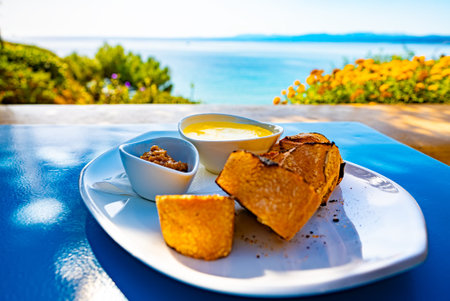 Goose pate with bread in a restaurant.の写真素材