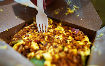Very filling street food. French fries covered in cheese.