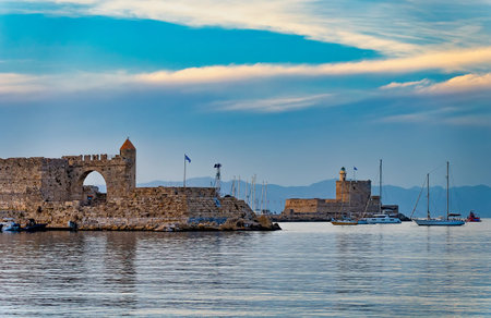 Kolona Harbor in the city of Rhodes on the island of Rhodes.