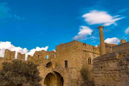 The mighty walls of the Acropolis of Lindos in Greece.の写真素材
