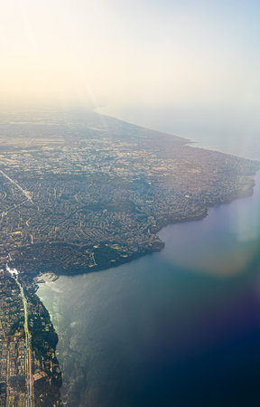 Turkish city Antalya. View from an airplane.の写真素材