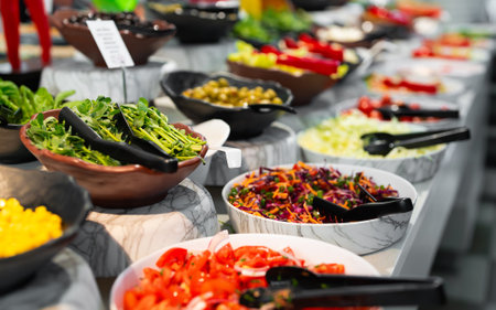 Chopped vegetables and vegetable salads. All-inclusive concept.の写真素材